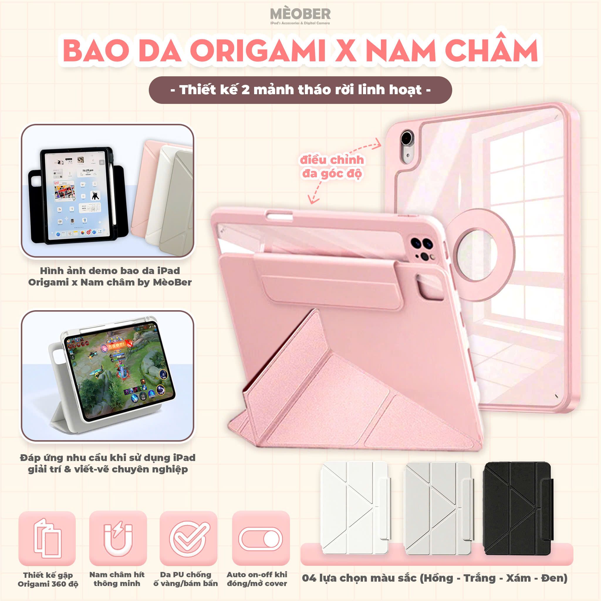Bao da Nam Châm Xoay x Origami dành cho iPad by MèoBer – MèoBer®