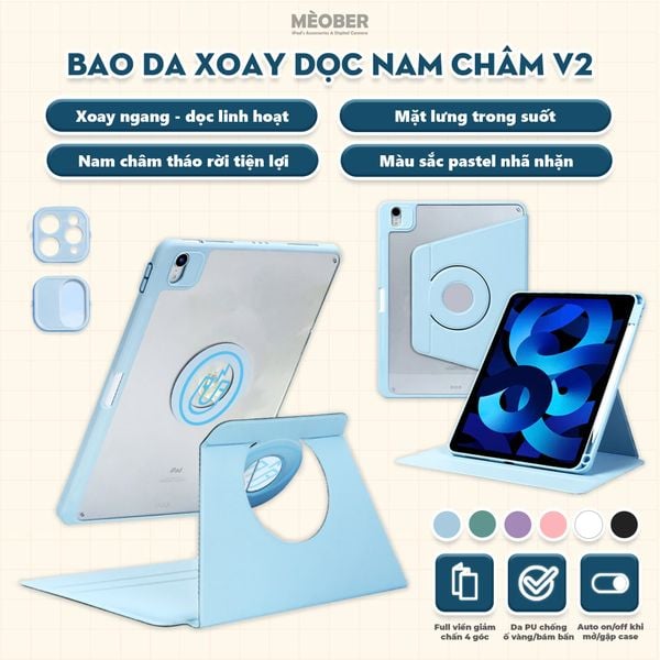 [2024] Bao da iPad ốp xoay Dọc 360 V2, tháo rời nam châm cho iPad Pro 11, Air 5 6 Gen 8 9 10 by MèoBer 