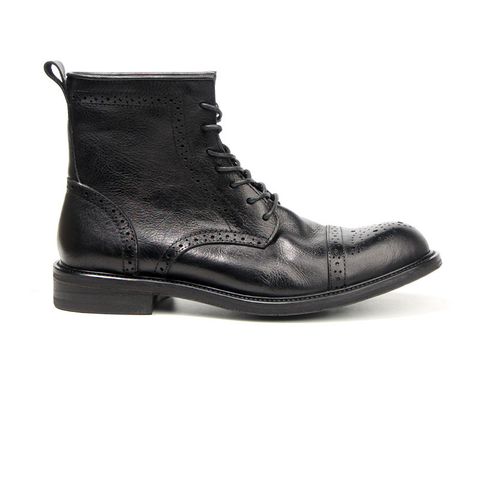  Giày cao cổ nam da bò màu đen đục lỗ 