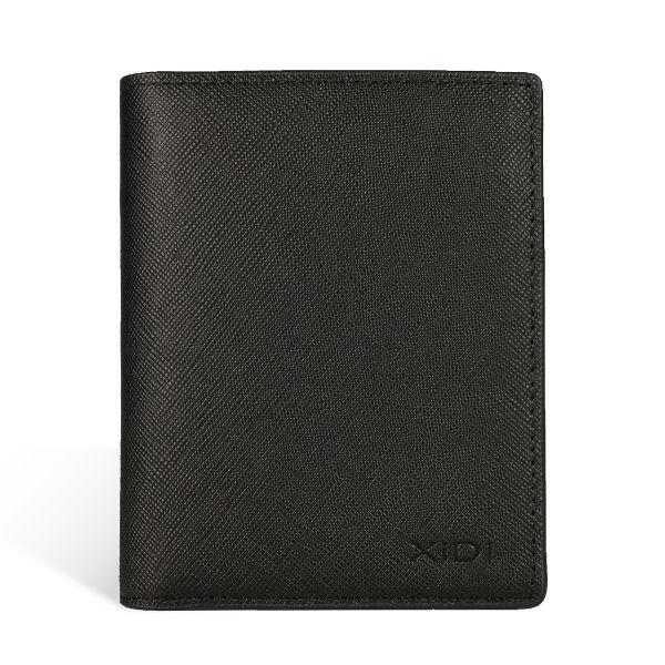  Ví đứng nam da bò saffiano cao cấp 3 cánh lật màu đen 