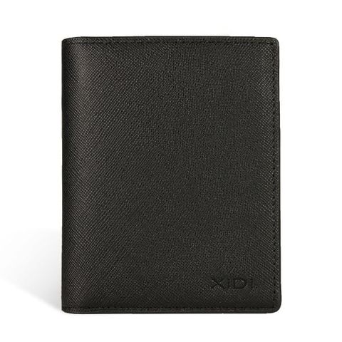  Ví đứng nam da bò saffiano cao cấp 3 cánh lật màu đen 