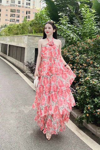 Váy Maxi Hoa Hồng Cam