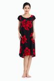  A47118020 - Đầm mặc nhà TOLE (LANH) sát nách, nẹp nút, cổ tròn, nền đen in họa 
