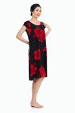  A47118020 - Đầm mặc nhà TOLE (LANH) sát nách, nẹp nút, cổ tròn, nền đen in họa 
