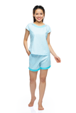  Q43218080 - Đồ bộ mặc nhà cotton quần đùi áo cộc tay họa tiết chấm bi đơn giản 