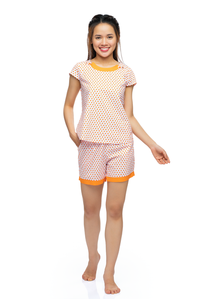 Q43218080 - Đồ bộ mặc nhà cotton quần đùi áo cộc tay họa tiết chấm bi đơn giản