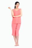  Q44128020 - Đồ bộ mặc nhà bộ lửng RAYON màu thêu, cổ chữ U 