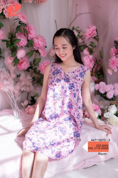 A47118071 - đầm mặc nhà rayon hoa chất lanh mềm mại mát mẻ
