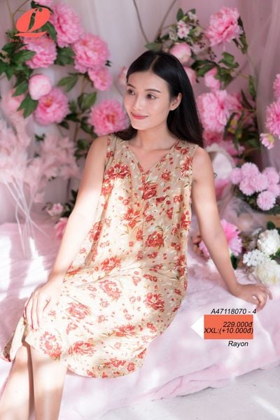 A47118071 - đầm mặc nhà rayon hoa chất lanh mềm mại mát mẻ
