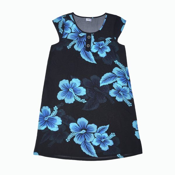 A47118020 - Đầm mặc nhà TOLE (LANH) sát nách, nẹp nút, cổ tròn, nền đen in họa