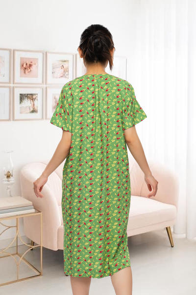 A47112202 - Đầm mặc nhà QUẾ LÂM RAYON HOA cổ tim họa tiết đơn giản