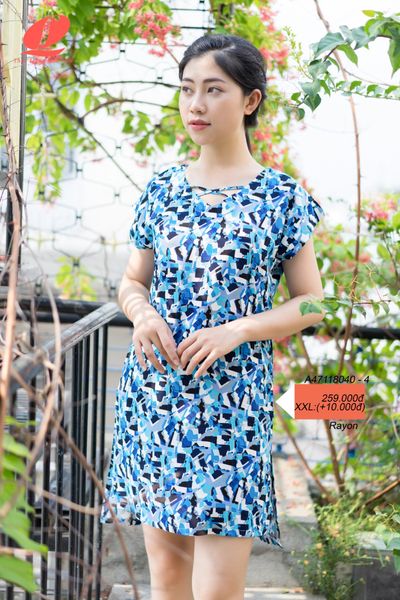 A47118040 - Đầm mặc nhà tole/ lanh/ viscose/ Rayon cao sấp in hoa, cổ tim