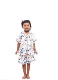  Q23112401-bộ ngắn rayon bé gái cổ tim, họa tiết động vật 