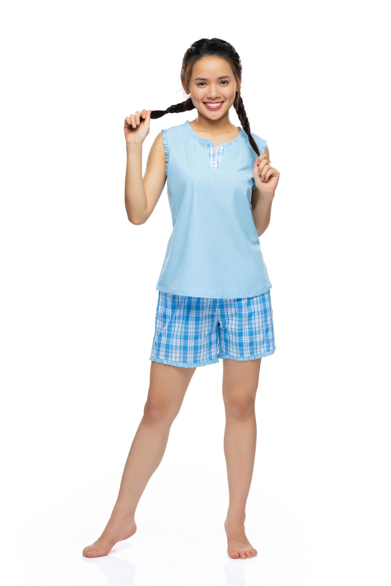 Q43312203 - Bộ ngắn mặc nhà Kate cổ V ,tay ngắn nhún bèo