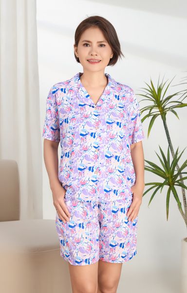 A431142502 - Bộ ngắn mặc nhà Pijama Ngắn tay rayon hoa