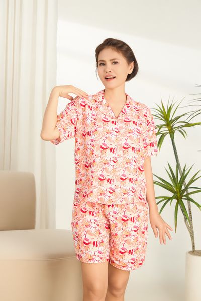 A431142502 - Bộ ngắn mặc nhà Pijama Ngắn tay rayon hoa