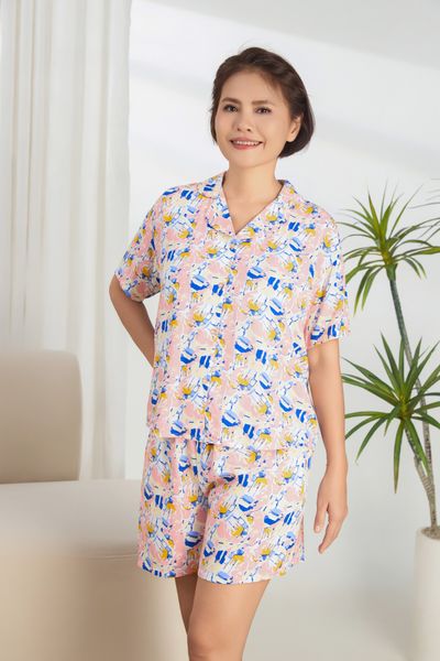 A431142502 - Bộ ngắn mặc nhà Pijama Ngắn tay rayon hoa