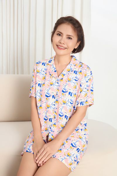 A431142502 - Bộ ngắn mặc nhà Pijama Ngắn tay rayon hoa