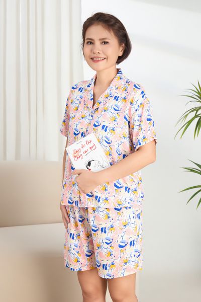 A431142502 - Bộ ngắn mặc nhà Pijama Ngắn tay rayon hoa