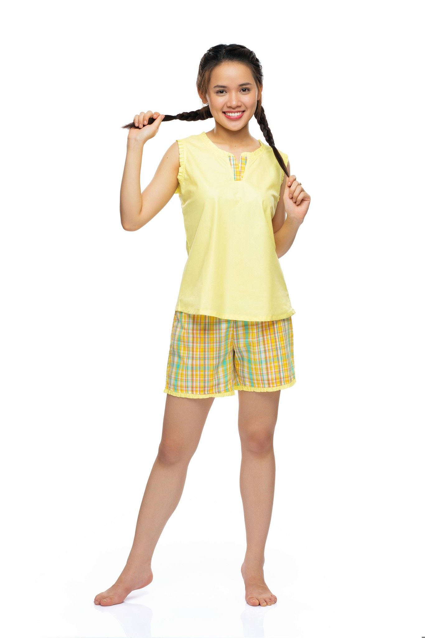 Q43312203 - Bộ ngắn mặc nhà Kate cổ V ,tay ngắn nhún bèo