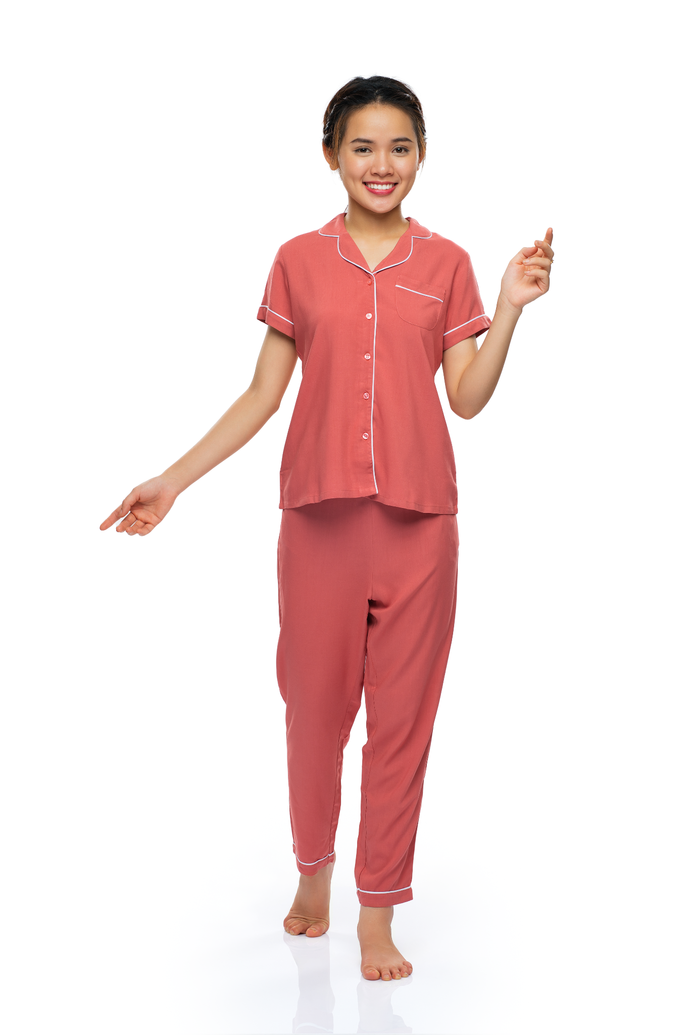  Đồ bộ Pijama quần dài áo ngắn tay màu sắc đơn giản - A45112303 