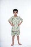  Q33112302 - Đồ bộ mặc nhà bé trai vải lanh quần ngắn áo cổ tròn họa tiết chú gấu dễ thương 