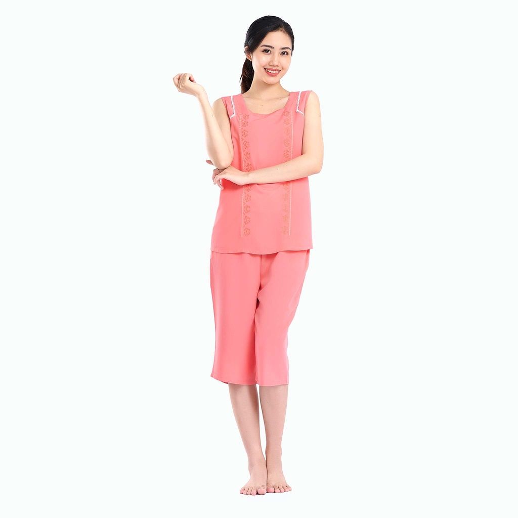  Q44128020 - Đồ Bộ Mặc Nhà Bộ Lửng RAYON Màu Thêu 