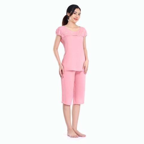 Q44128070Đồ -  Bộ Mặc Nhà Bộ Lửng Rayon Màu Thêu