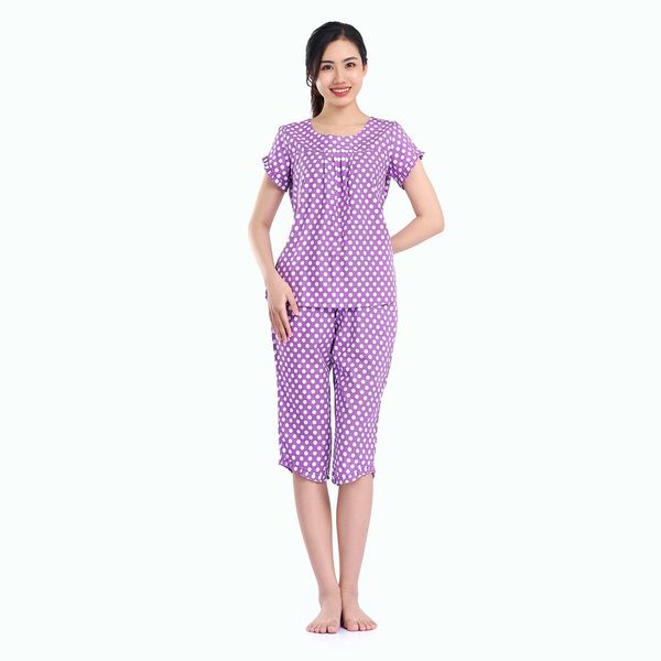 Q44219150 - Đồ bộ mặc nhà nữ mùa hè, bộ quần áo lửng thời trang Quế Lâm vải cotton in hoa mặc hè thoáng mát