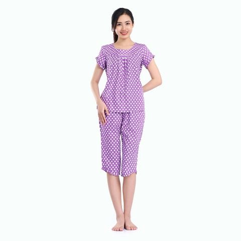 Q44219150 - Đồ bộ mặc nhà nữ mùa hè, bộ quần áo lửng thời trang Quế Lâm vải cotton in hoa mặc hè thoáng mát