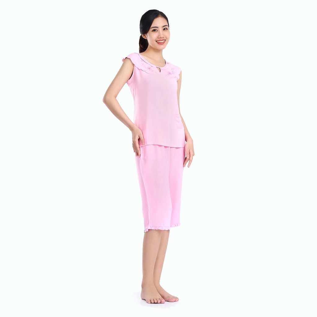  Q44128050 - Đồ Bộ Mặc Nhà Bộ Lửng Rayon Màu Thêu 