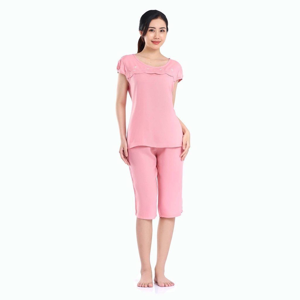  Q44128070 - Đồ Bộ Mặc Nhà Bộ Lửng Rayon Màu Thêu 