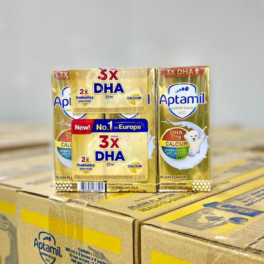 Sữa Nước Aptamil Super Gold Kid 180ml / Thùng 27 Hộp - Sữa Công Thức Dinh Dưỡng Pha Sẵn