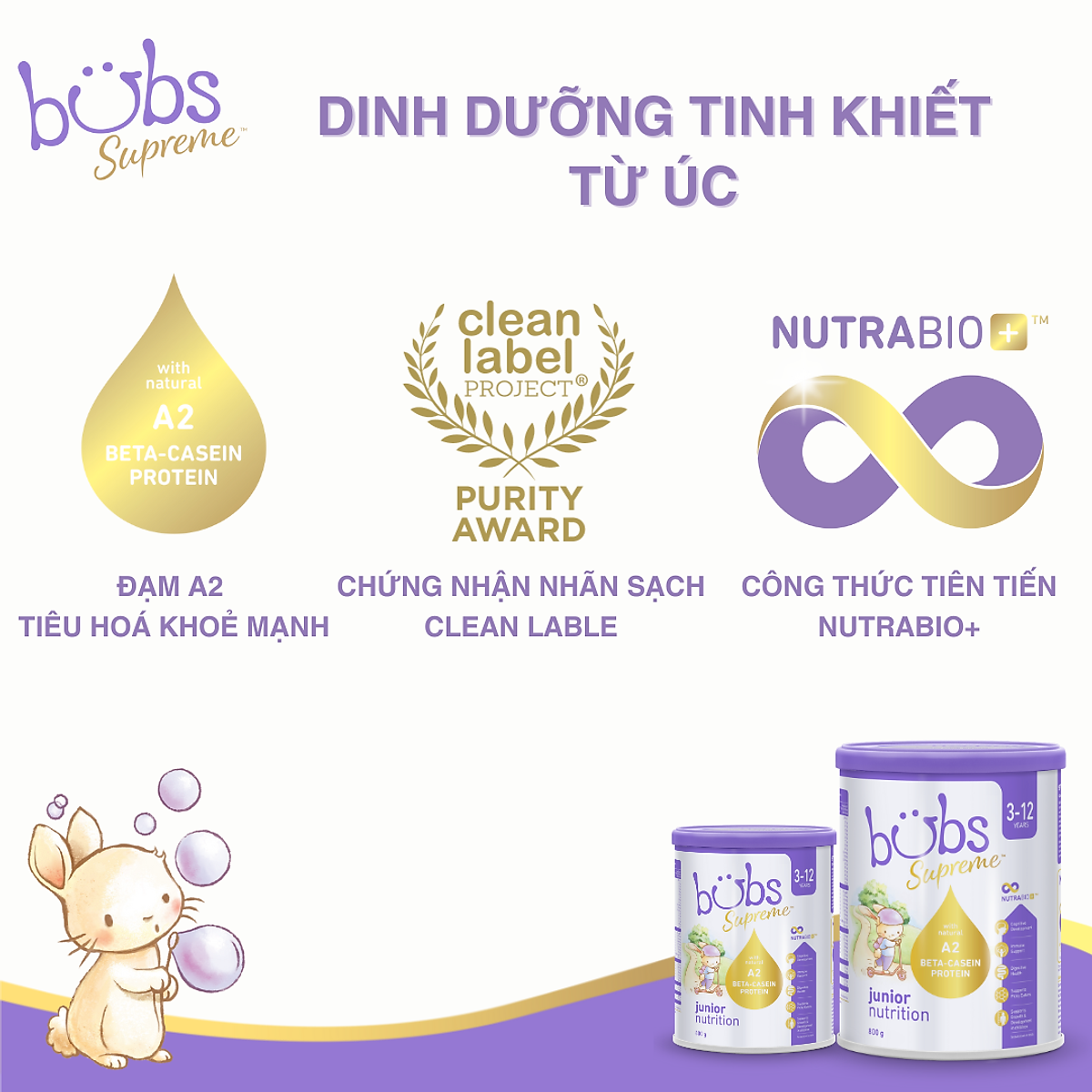 Sữa Bubs Supreme Đạm A2 Số 1, 2, 3 Hộp 800g - Sữa Bột Công Thức