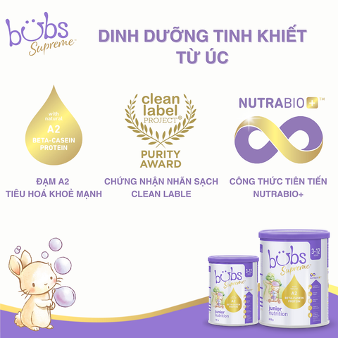 Sữa Bubs Supreme Đạm A2 Số 1, 2, 3 Hộp 800g - Sữa Bột Công Thức