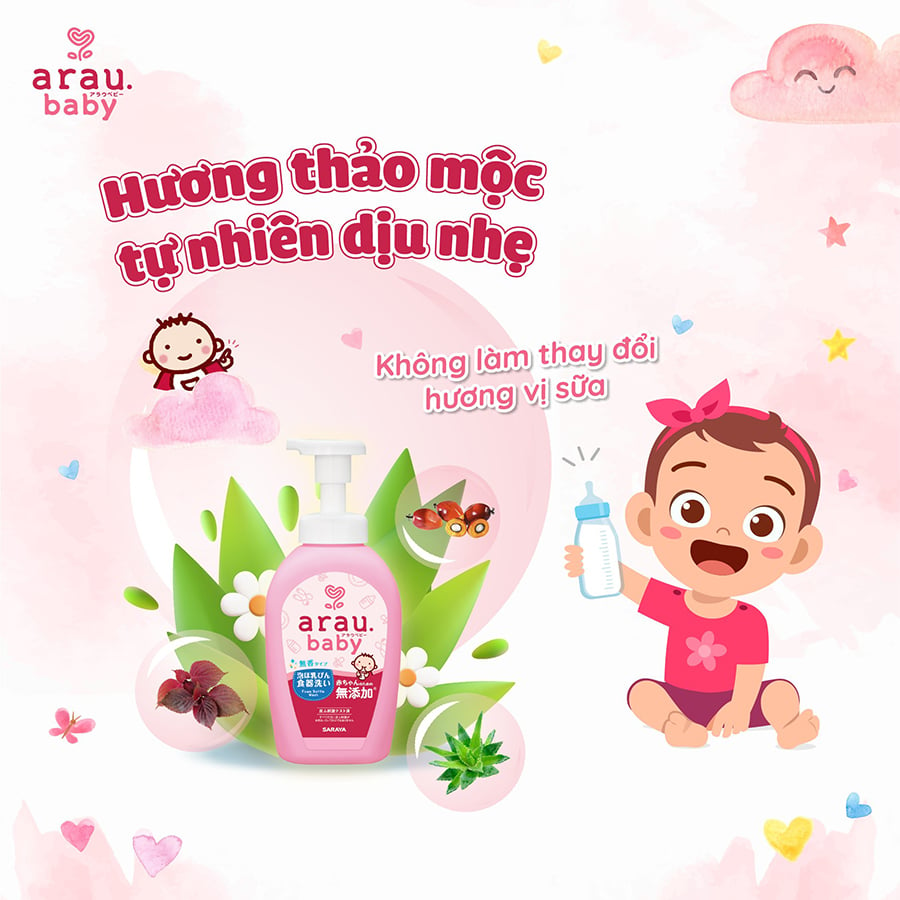 Nước Rửa Bình Thảo Mộc Arau Baby Nhật Bản Chai 500ml / Túi 450ml