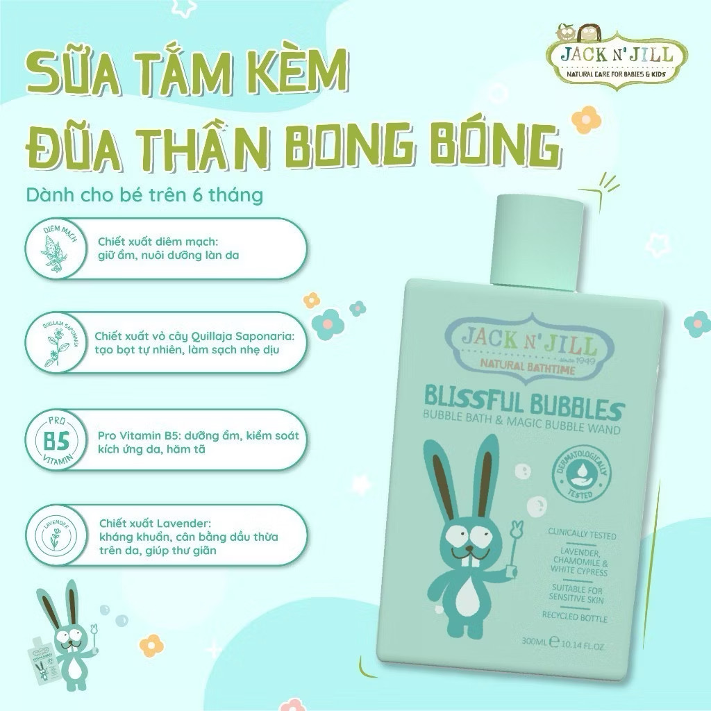 Sữa Tắm Gội Jack N' Jill 300ml Cho Bé Từ Sơ Sinh Chiết Xuất Thiên Nhiên Dịu Nhẹ Dưỡng Ẩm Ngừa Hăm Tã