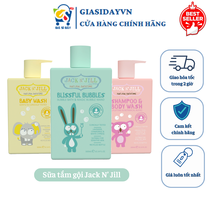 Sữa Tắm Gội Jack N' Jill 300ml Cho Bé Từ Sơ Sinh Chiết Xuất Thiên Nhiên Dịu Nhẹ Dưỡng Ẩm Ngừa Hăm Tã