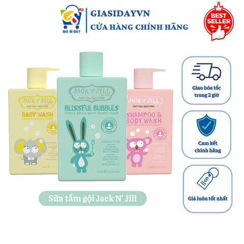 Sữa Tắm Gội Jack N' Jill 300ml Cho Bé Từ Sơ Sinh Chiết Xuất Thiên Nhiên Dịu Nhẹ Dưỡng Ẩm Ngừa Hăm Tã