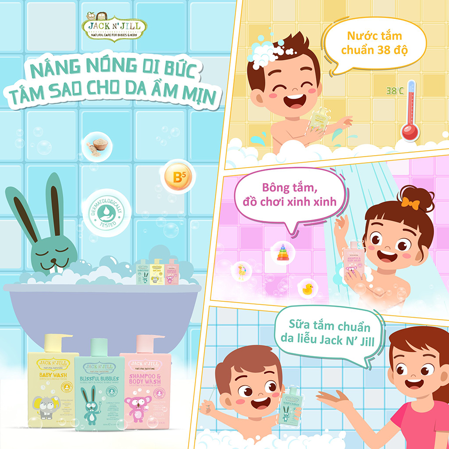 Sữa Tắm Gội Jack N' Jill 300ml Cho Bé Từ Sơ Sinh Chiết Xuất Thiên Nhiên Dịu Nhẹ Dưỡng Ẩm Ngừa Hăm Tã