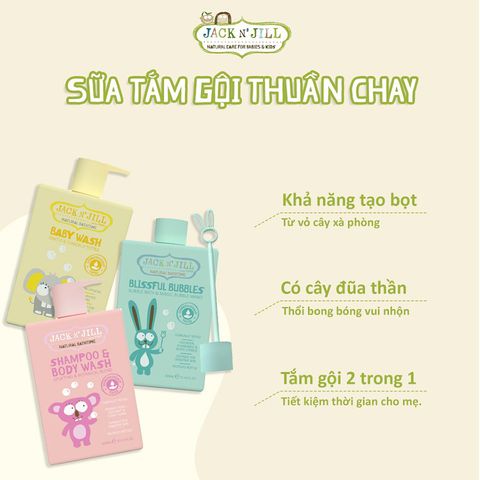 Sữa Tắm Gội Jack N' Jill 300ml Cho Bé Từ Sơ Sinh Chiết Xuất Thiên Nhiên Dịu Nhẹ Dưỡng Ẩm Ngừa Hăm Tã