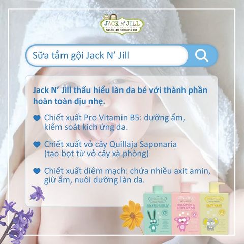 Sữa Tắm Gội Jack N' Jill 300ml Cho Bé Từ Sơ Sinh Chiết Xuất Thiên Nhiên Dịu Nhẹ Dưỡng Ẩm Ngừa Hăm Tã