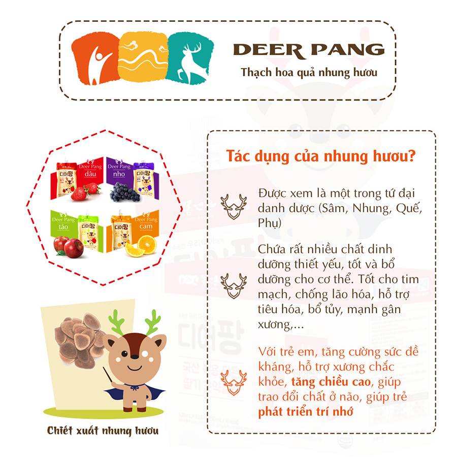 Nước Thạch Gạc Nhung Hươu Non Deer Pang Nội Địa Hàn 1Y+ - Túi 120g