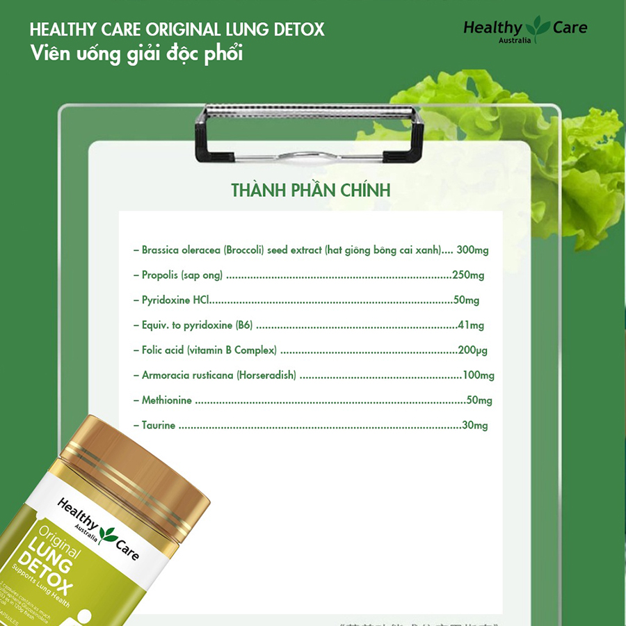 Viên Uống Hỗ Trợ Thải Độc Phổi Úc Healthy Care Original Lung Detox 180 Viên