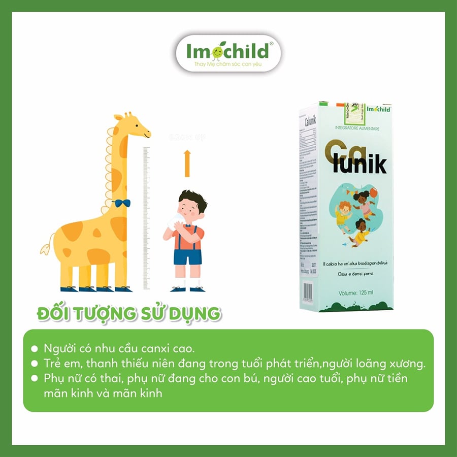 Siro Canxi Sinh Học Imochild Calunik 125ml Tăng Chiều Cao, Giúp Xương Răng Chắc Khoẻ