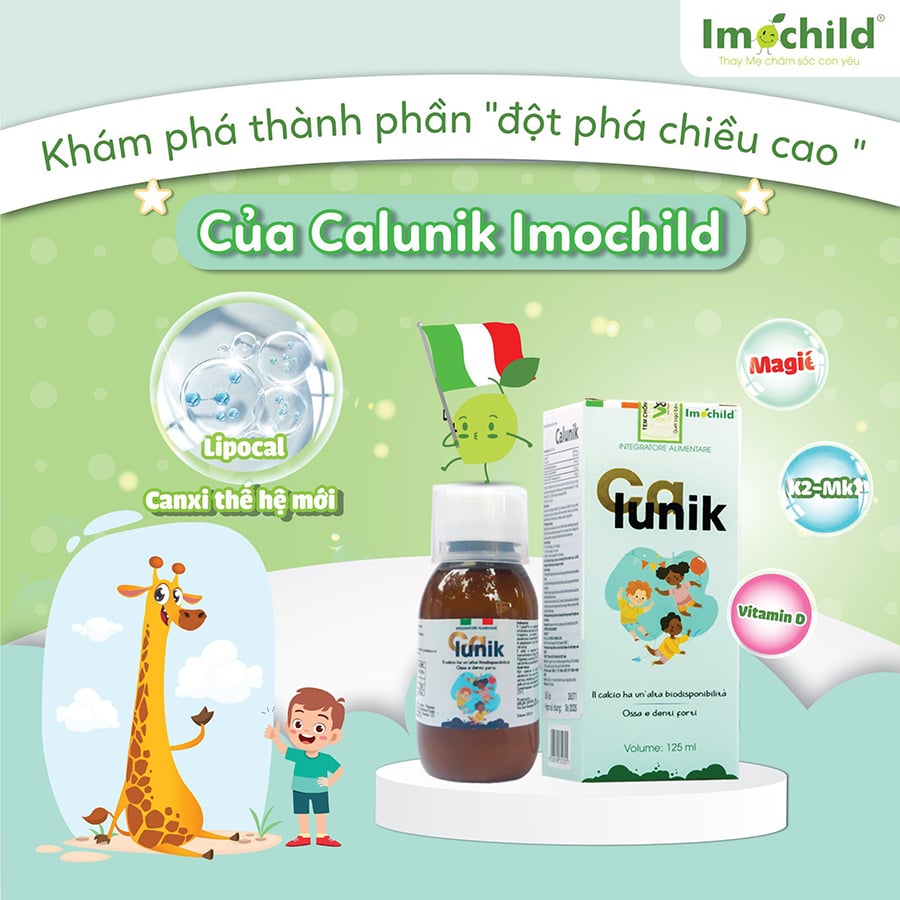 Siro Canxi Sinh Học Imochild Calunik 125ml Tăng Chiều Cao, Giúp Xương Răng Chắc Khoẻ