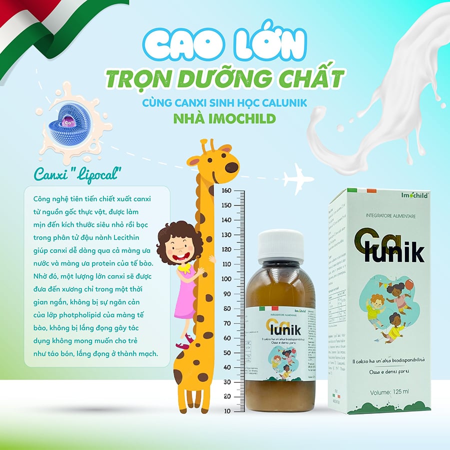 Siro Canxi Sinh Học Imochild Calunik 125ml Tăng Chiều Cao, Giúp Xương Răng Chắc Khoẻ