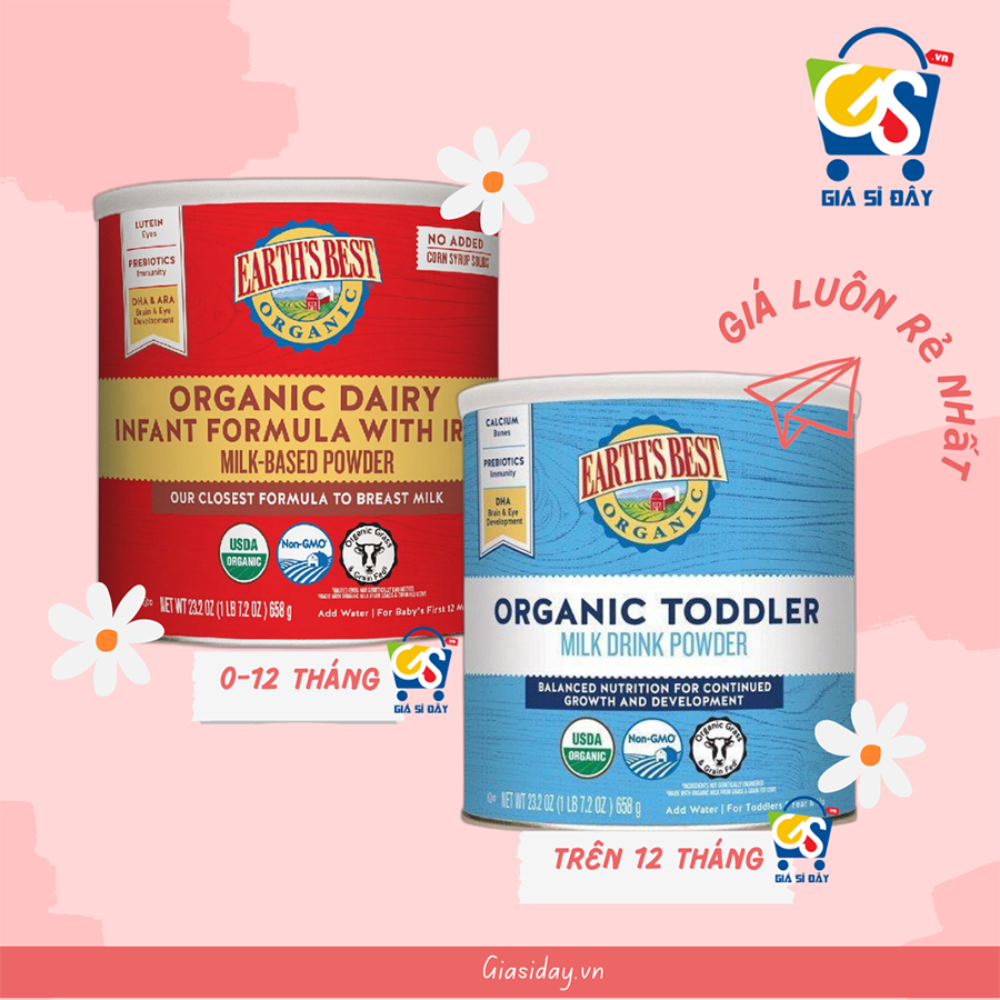 Sữa Earth's Best Organic Dairy / Toddler USA 595g / 907g - Sữa Bột Công Thức
