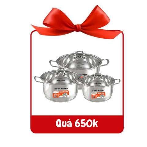 [ Quà tặng ] Bộ 3 nồi 3 đáy Raika
