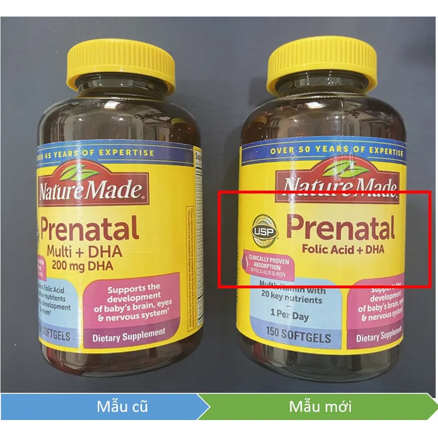 23 Vitamin Cho Bà Bầu Nature Made Prenatal Folic Acid + DHA 200mg 150 Viên